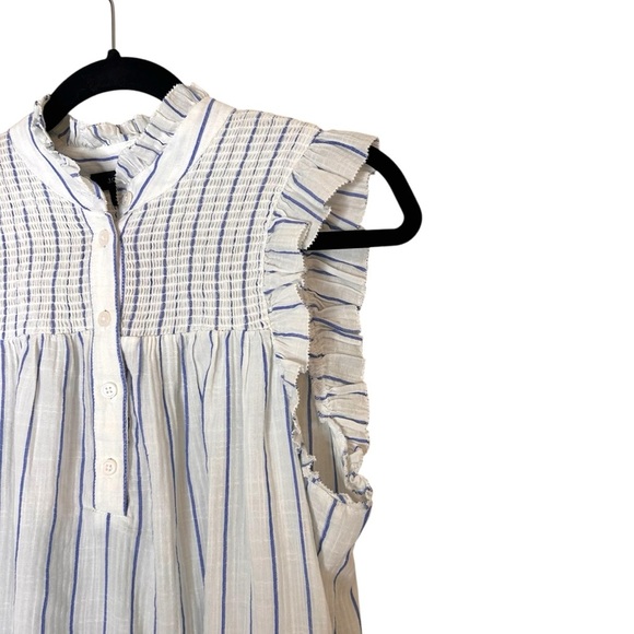 J. Crew Smocked Ruffle Gauze Top-White Stripe- Size Small - Picture 4 of 10